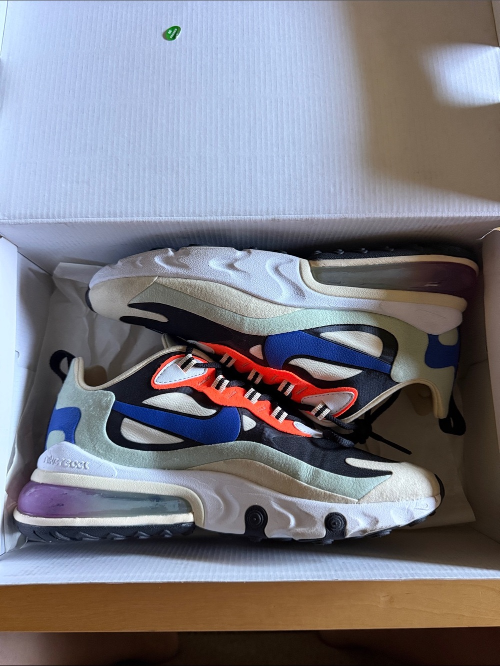 Nike Air 270 Running Sneakers - Blue, Black, Cream with Orange Accents
